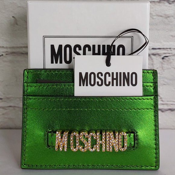 'MOSCHINO' LEATHER 'CASINO KRYSTAL' RAISED BLING LOGO FRONT FOILED CARD CASE - Picture 16 of 16